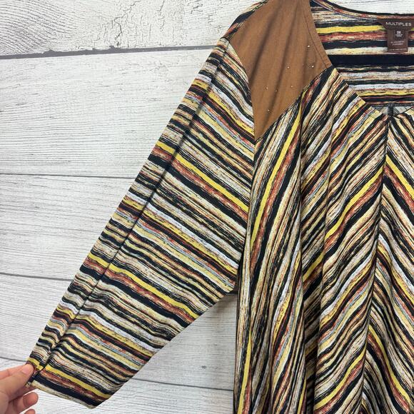 Multiples Plus Size Fall Striped Black Yellow Blouse Size 3X - Picture 3 of 6